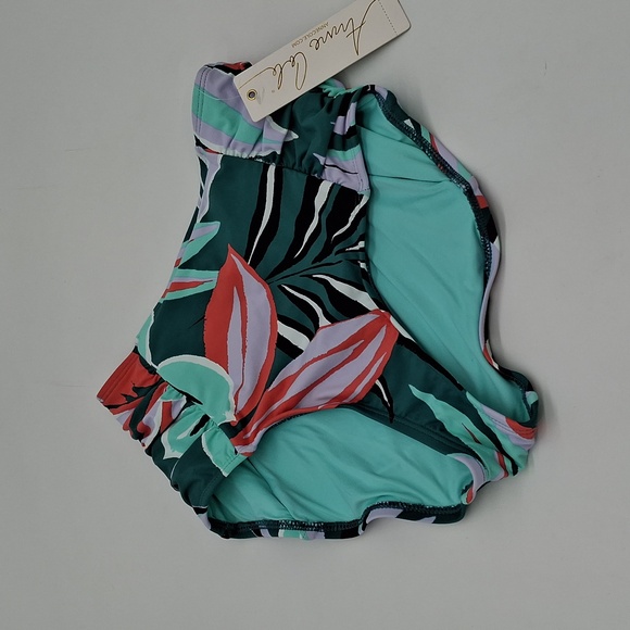 Anne Cole 2pc Zesty Tropical Halter Top Shirred High Waist Bottom Bikini Set XS - Picture 6 of 16